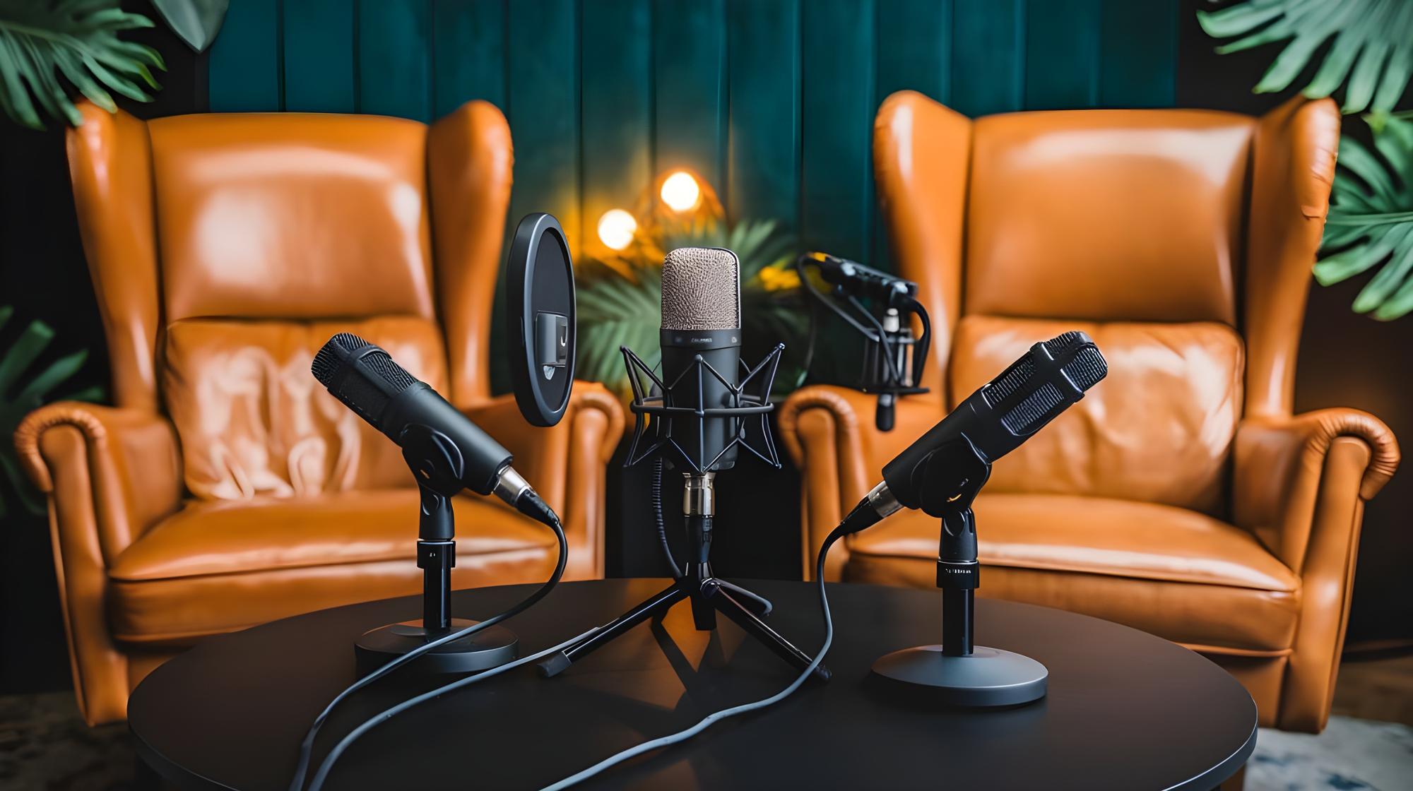 In-studio interview setup with microphones